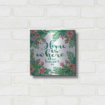 Luxe Metal Art 'Home Is Succulents' by Cindy Jacobs, Metal Wall Art,12x12