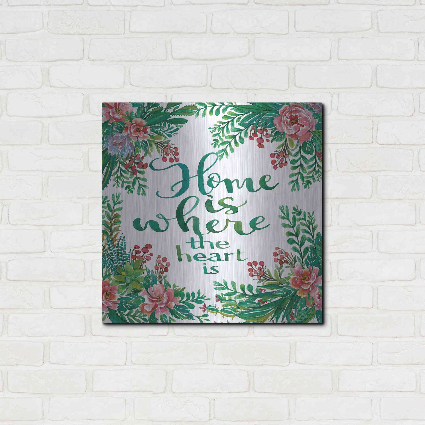 Luxe Metal Art 'Home Is Succulents' by Cindy Jacobs, Metal Wall Art,24x24