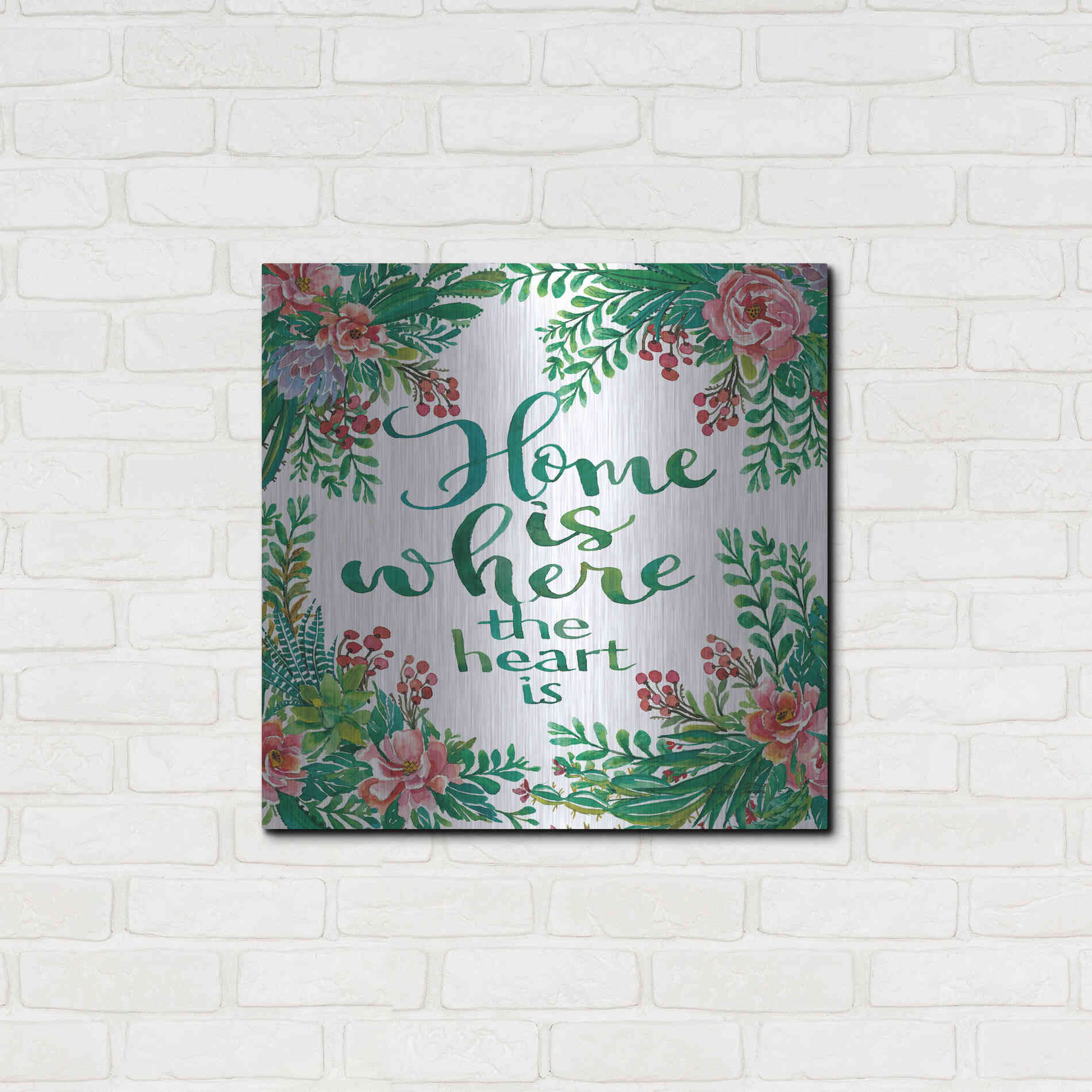 Luxe Metal Art 'Home Is Succulents' by Cindy Jacobs, Metal Wall Art,24x24