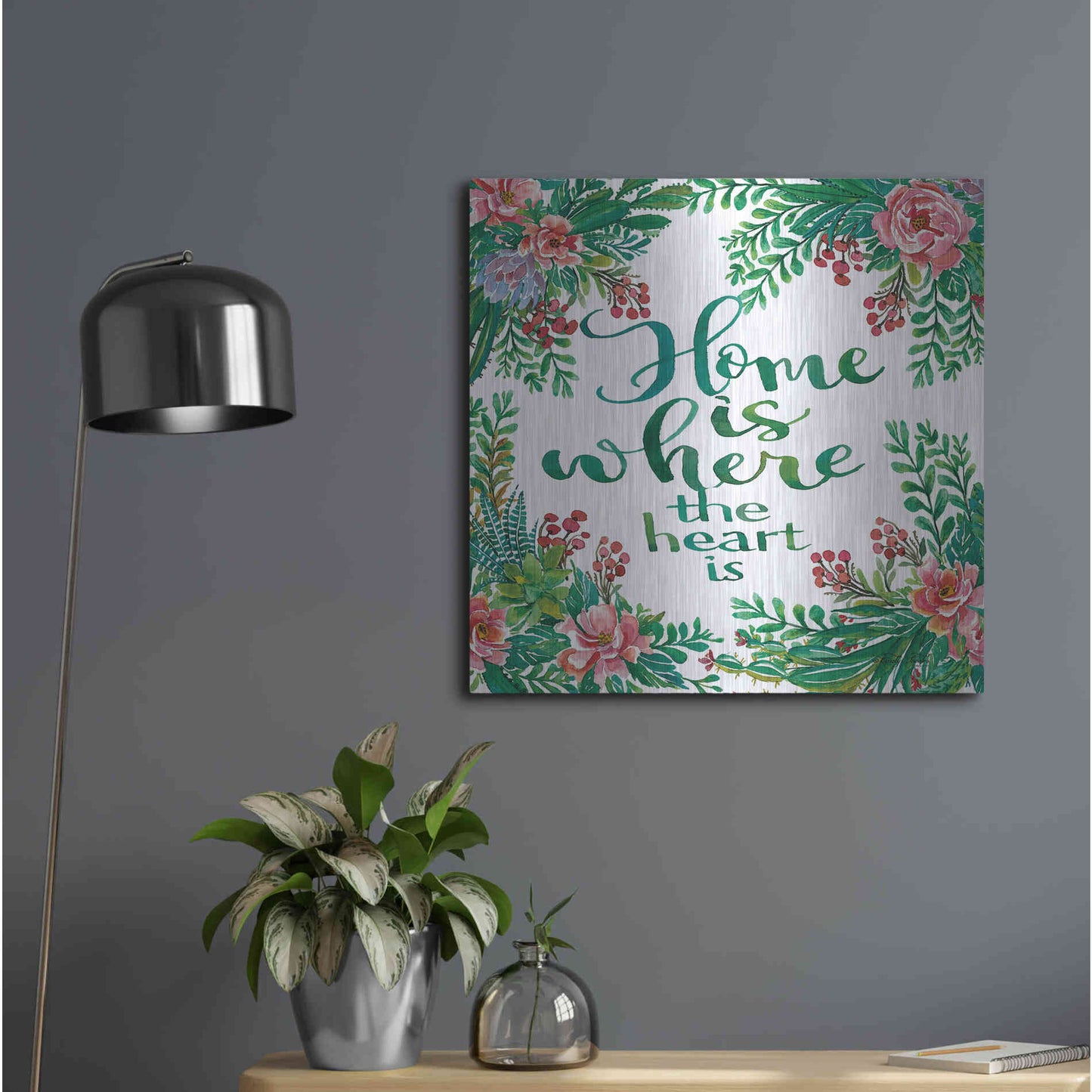 Luxe Metal Art 'Home Is Succulents' by Cindy Jacobs, Metal Wall Art,24x24