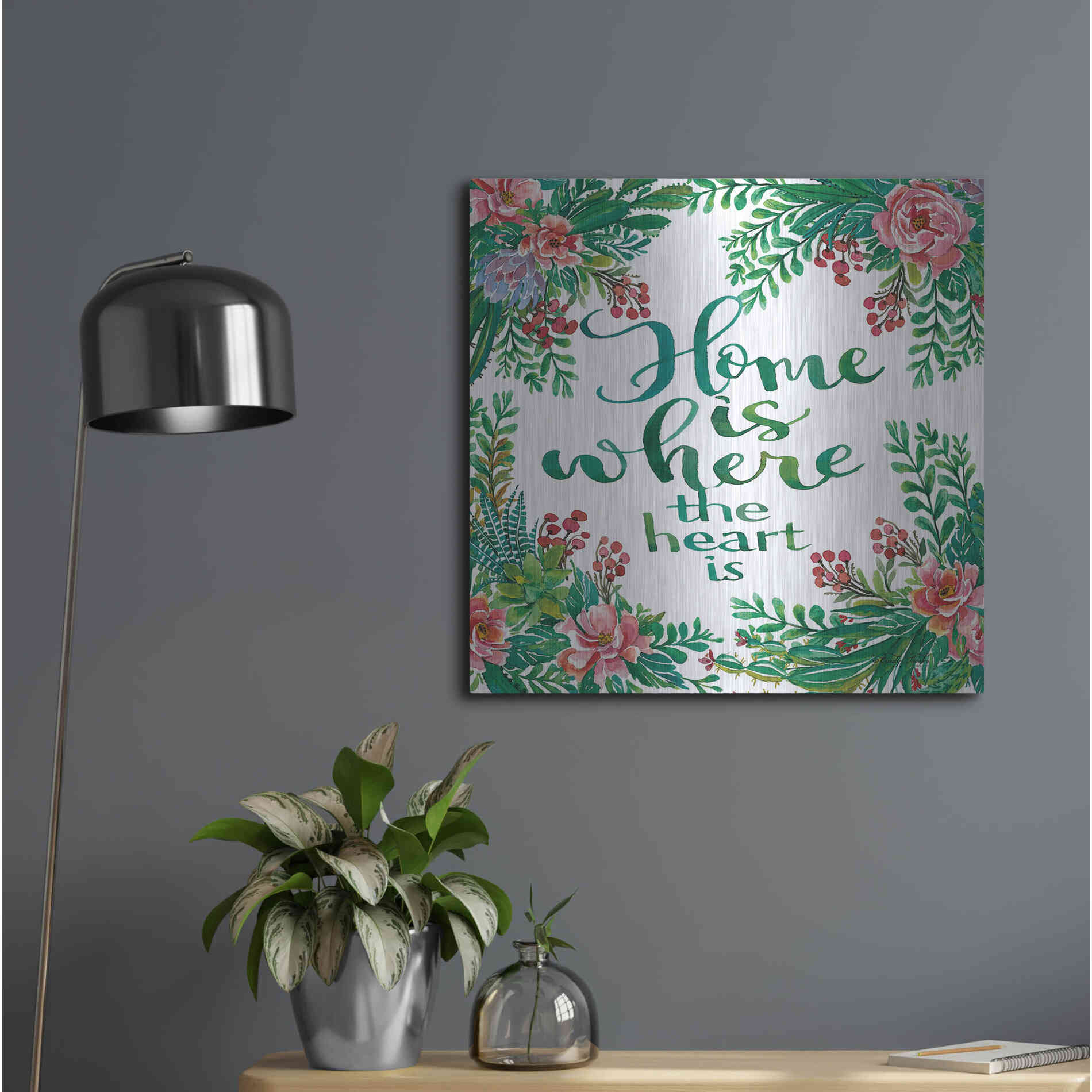 Luxe Metal Art 'Home Is Succulents' by Cindy Jacobs, Metal Wall Art,24x24