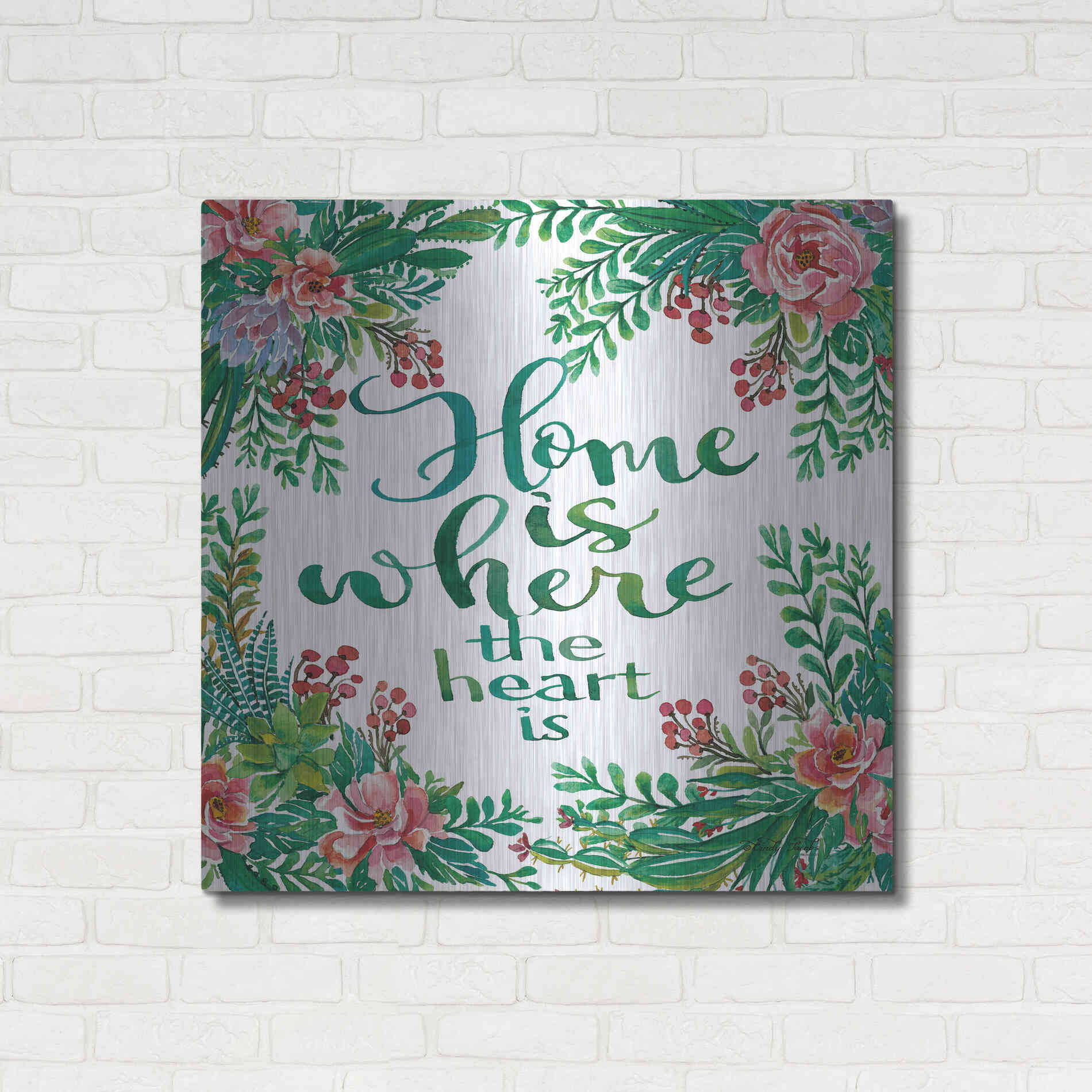 Luxe Metal Art 'Home Is Succulents' by Cindy Jacobs, Metal Wall Art,36x36