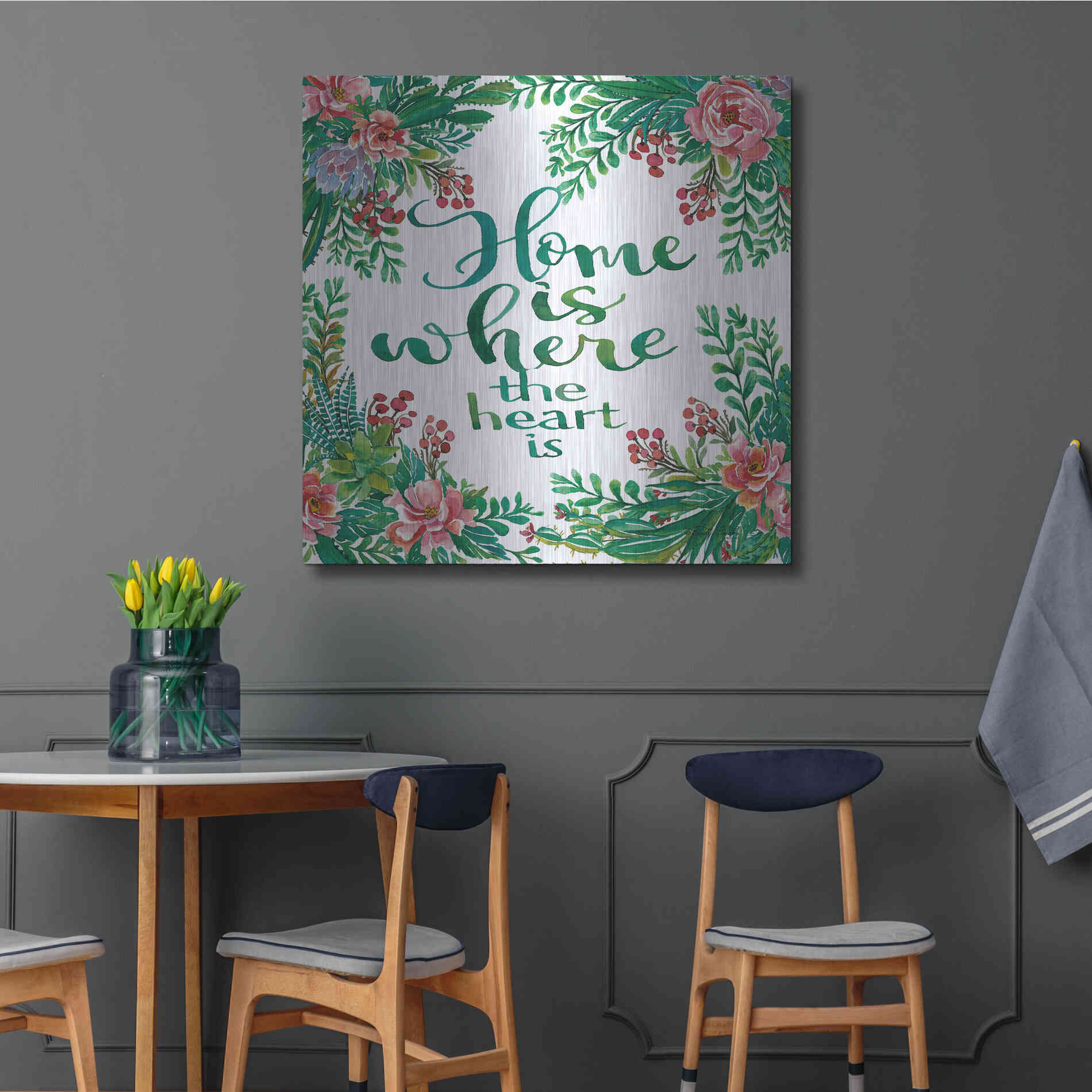 Luxe Metal Art 'Home Is Succulents' by Cindy Jacobs, Metal Wall Art,36x36