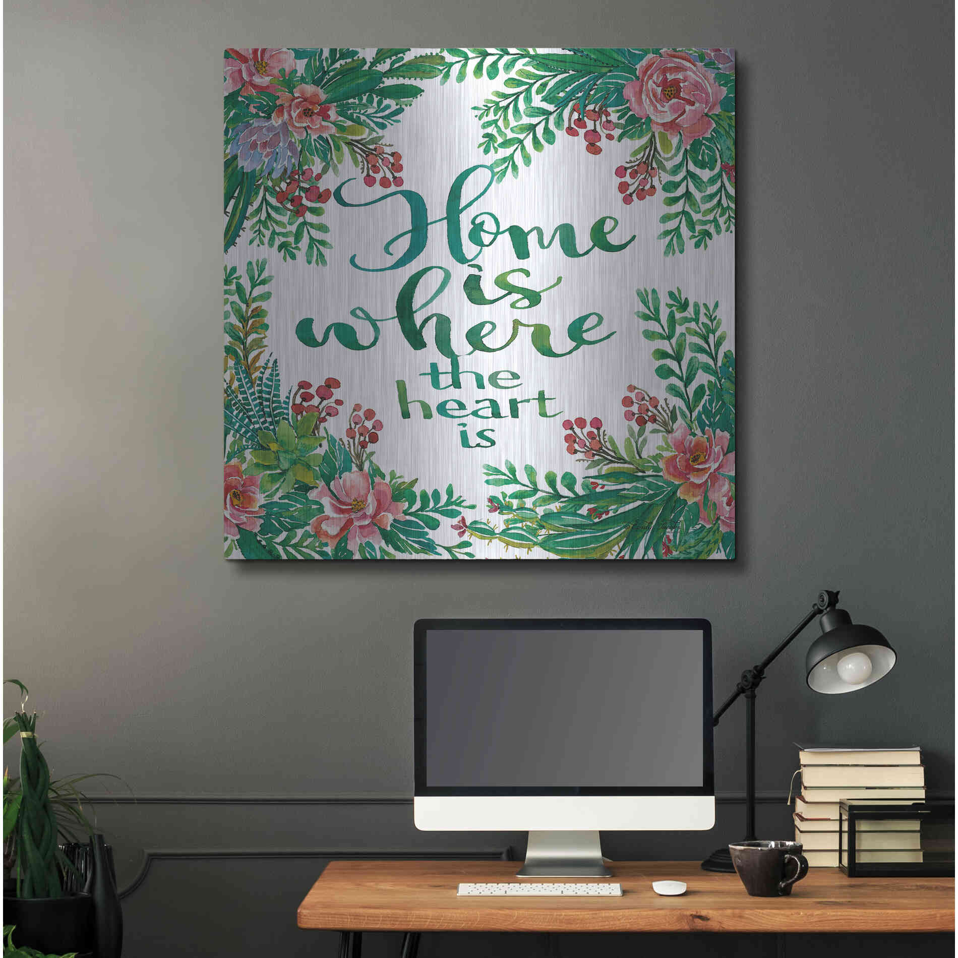 Luxe Metal Art 'Home Is Succulents' by Cindy Jacobs, Metal Wall Art,36x36