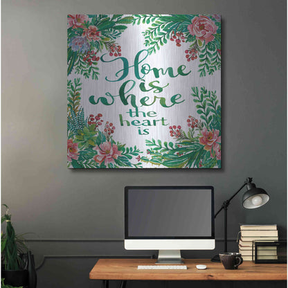 Luxe Metal Art 'Home Is Succulents' by Cindy Jacobs, Metal Wall Art,36x36