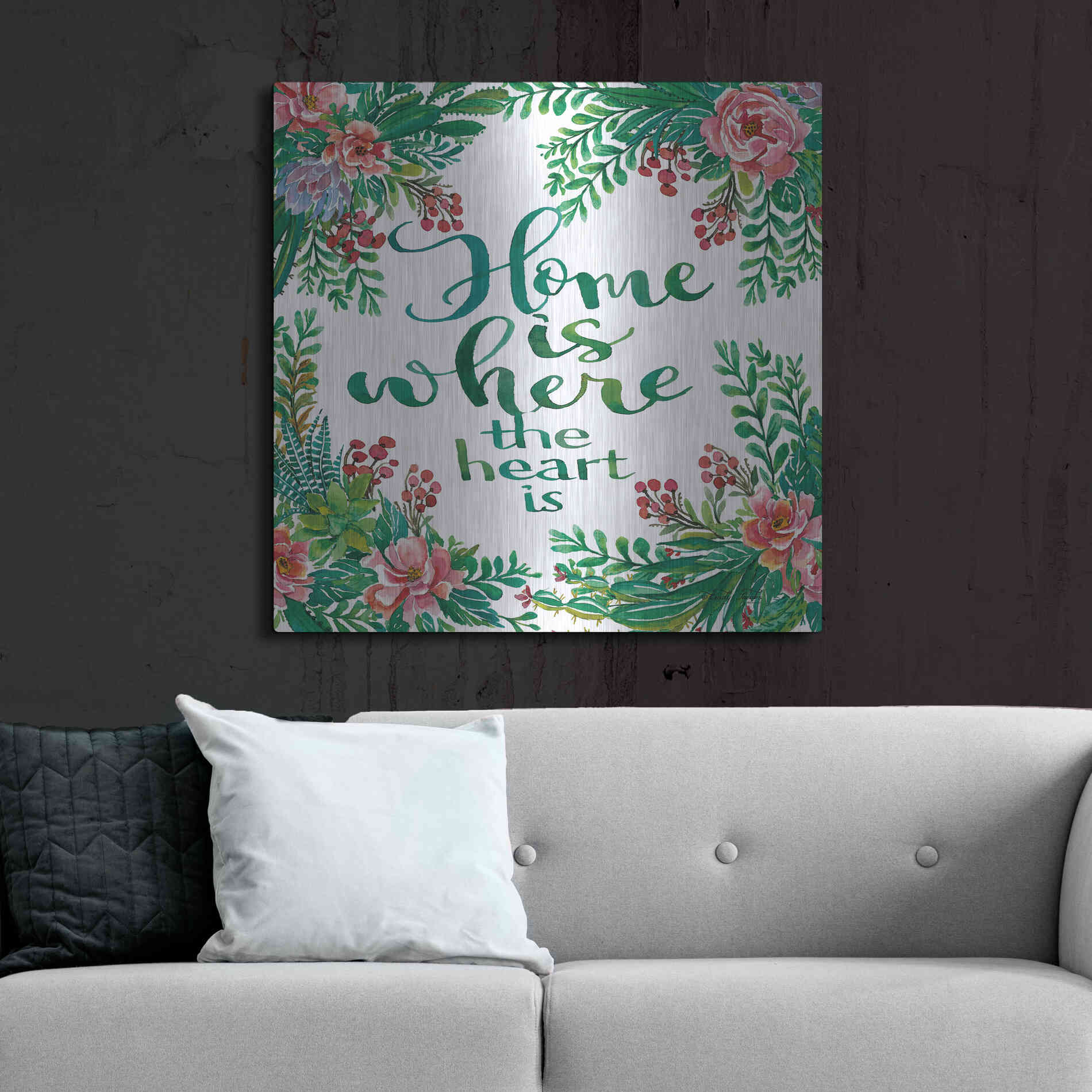 Luxe Metal Art 'Home Is Succulents' by Cindy Jacobs, Metal Wall Art,36x36