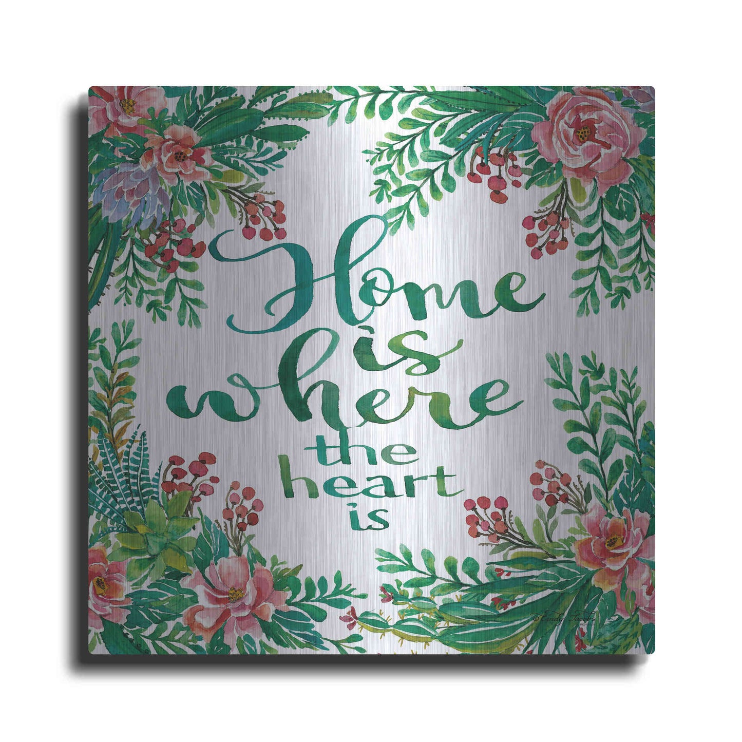 Luxe Metal Art 'Home Is Succulents' by Cindy Jacobs, Metal Wall Art