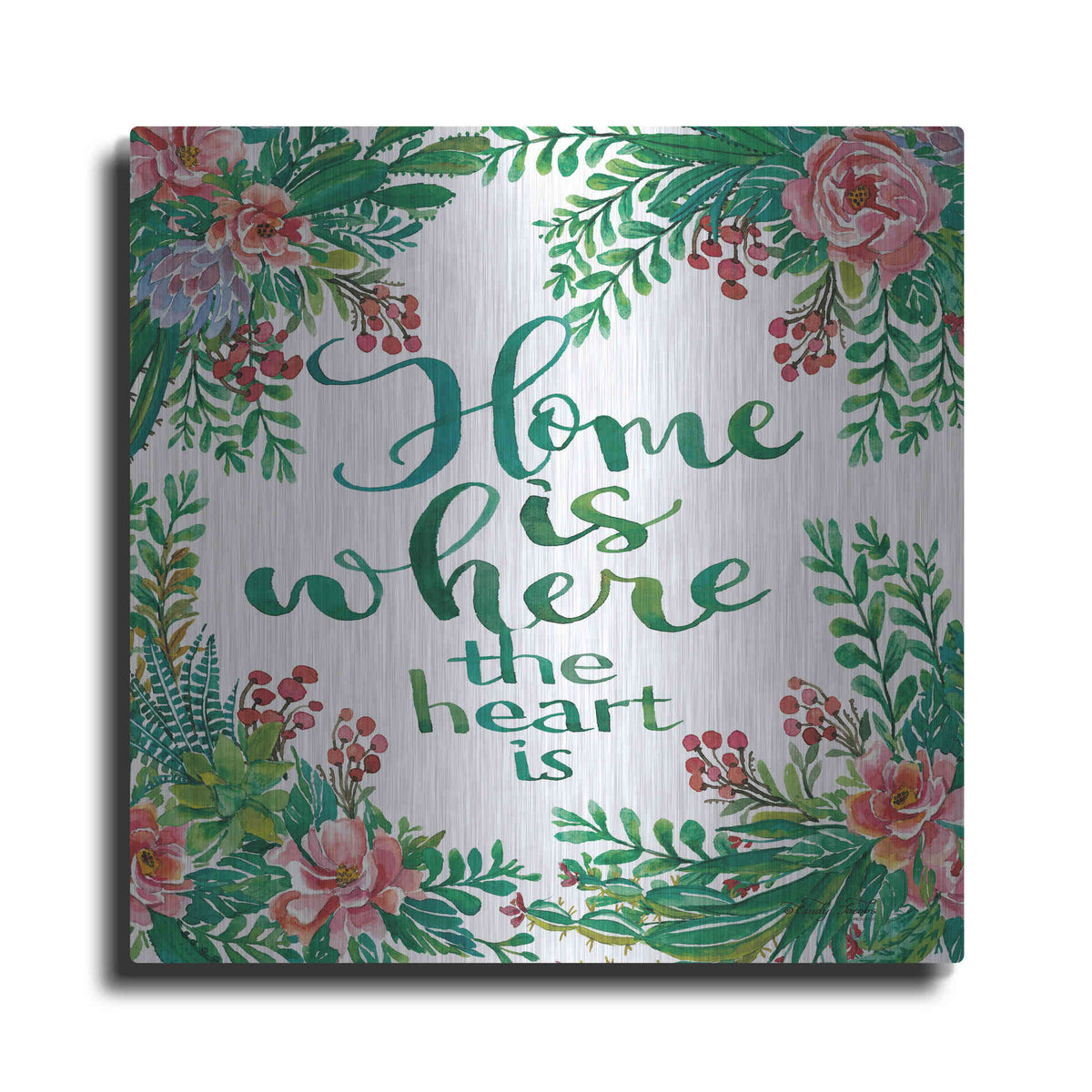 Luxe Metal Art 'Home Is Succulents' by Cindy Jacobs, Metal Wall Art