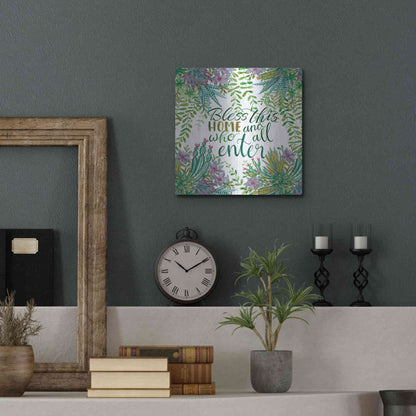 Luxe Metal Art 'Bless This Home Succulents' by Cindy Jacobs, Metal Wall Art,12x12