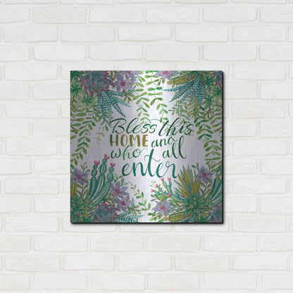 Luxe Metal Art 'Bless This Home Succulents' by Cindy Jacobs, Metal Wall Art,24x24