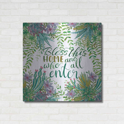 Luxe Metal Art 'Bless This Home Succulents' by Cindy Jacobs, Metal Wall Art,36x36