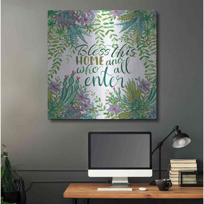 Luxe Metal Art 'Bless This Home Succulents' by Cindy Jacobs, Metal Wall Art,36x36