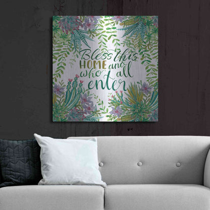 Luxe Metal Art 'Bless This Home Succulents' by Cindy Jacobs, Metal Wall Art,36x36