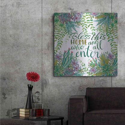 Luxe Metal Art 'Bless This Home Succulents' by Cindy Jacobs, Metal Wall Art,36x36