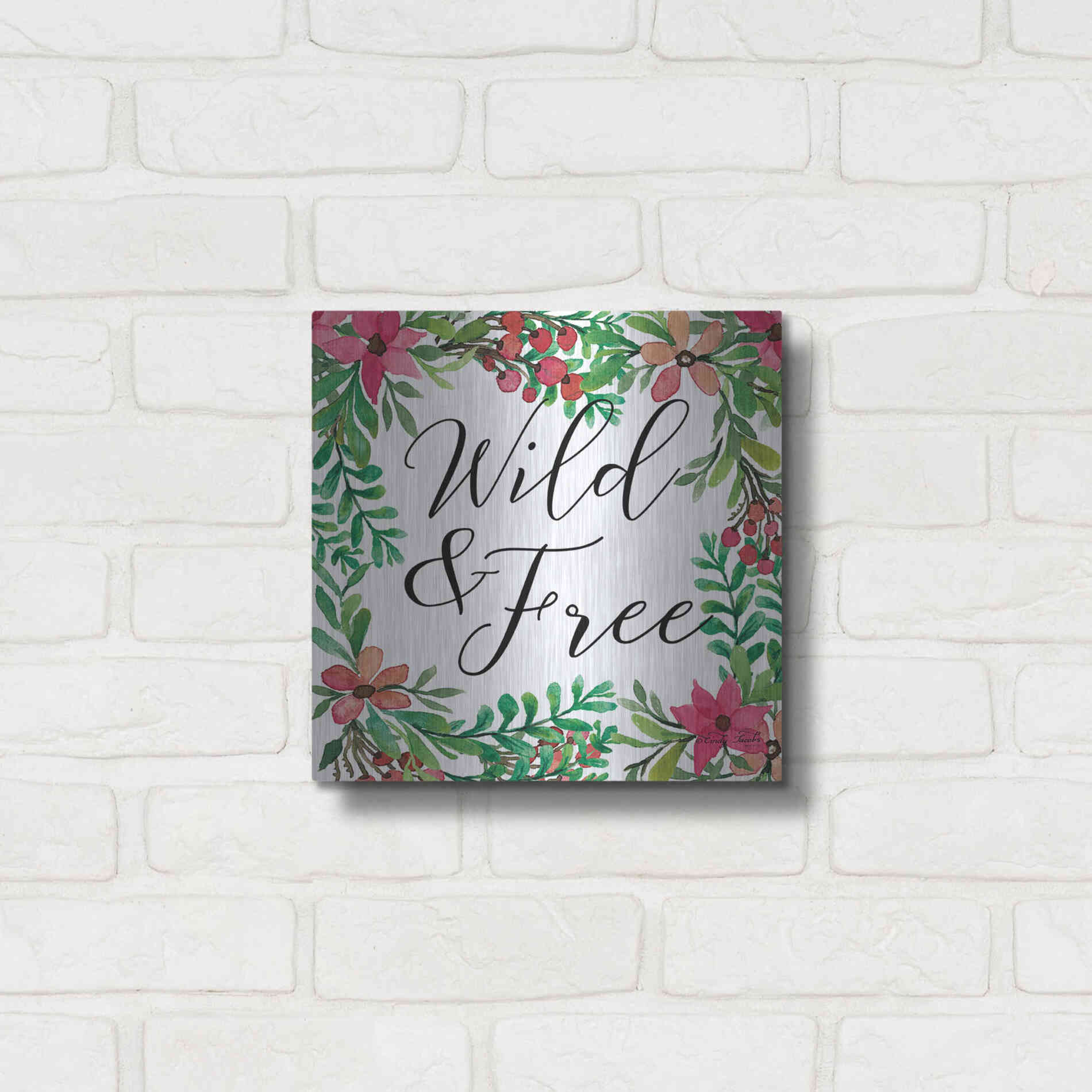 Luxe Metal Art 'Wild & Free Greenery' by Cindy Jacobs, Metal Wall Art,12x12