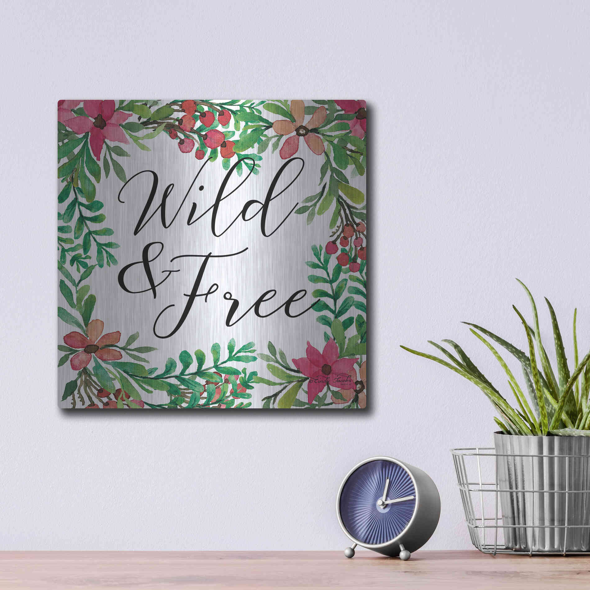 Luxe Metal Art 'Wild & Free Greenery' by Cindy Jacobs, Metal Wall Art,12x12