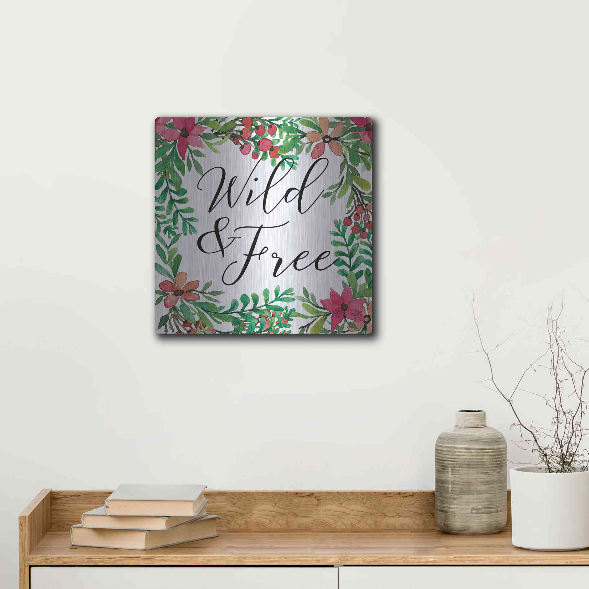 Luxe Metal Art 'Wild & Free Greenery' by Cindy Jacobs, Metal Wall Art,12x12