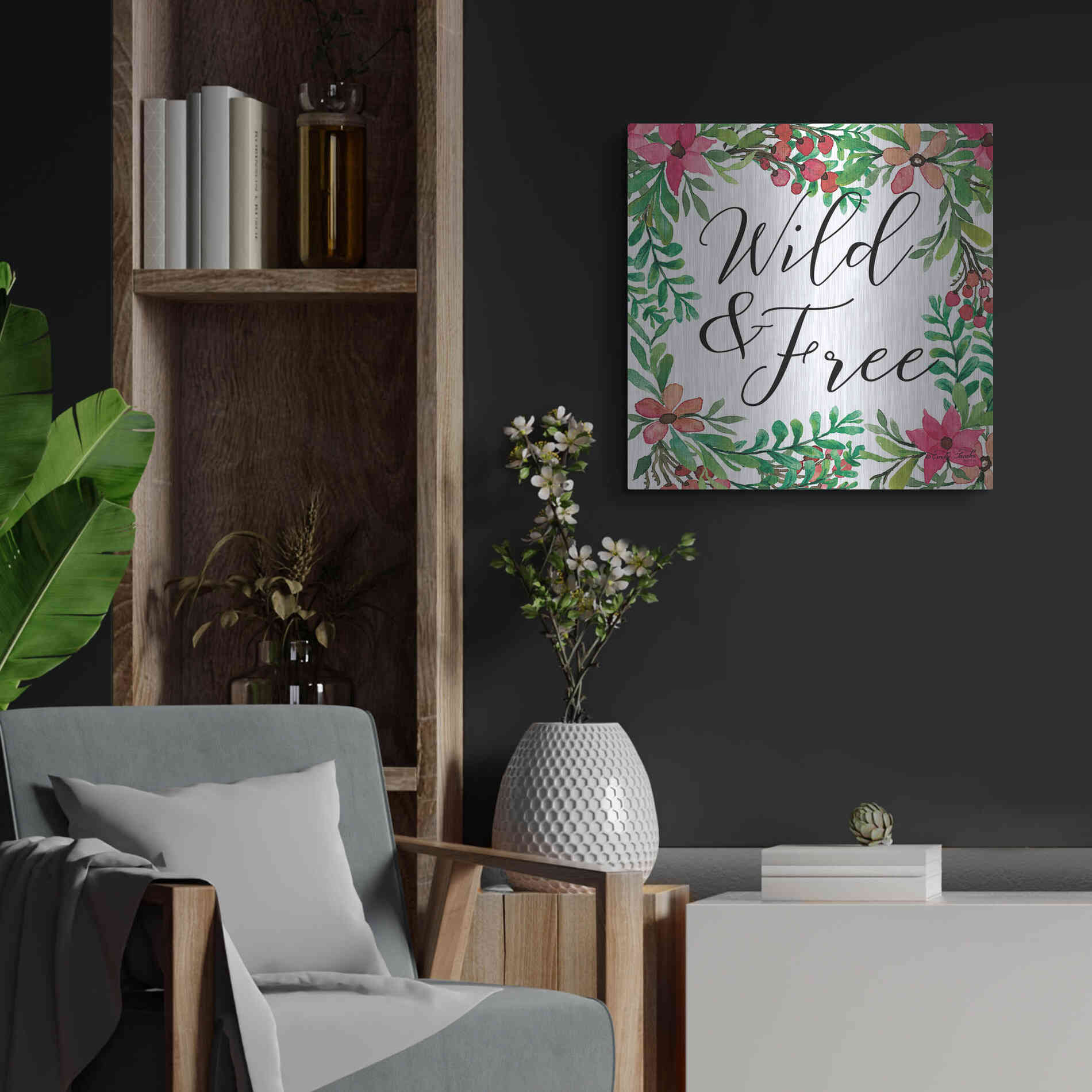 Luxe Metal Art 'Wild & Free Greenery' by Cindy Jacobs, Metal Wall Art,24x24