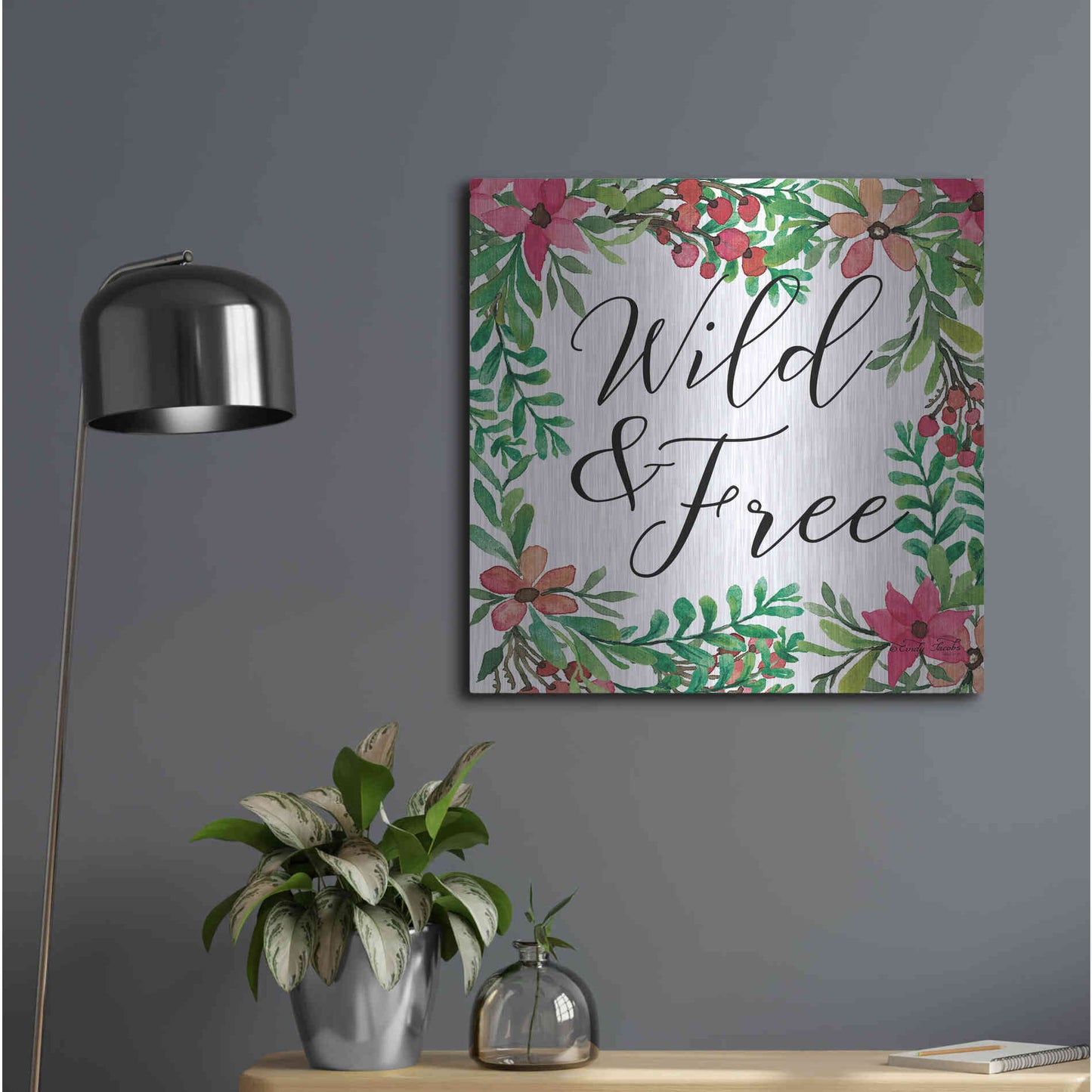 Luxe Metal Art 'Wild & Free Greenery' by Cindy Jacobs, Metal Wall Art,24x24
