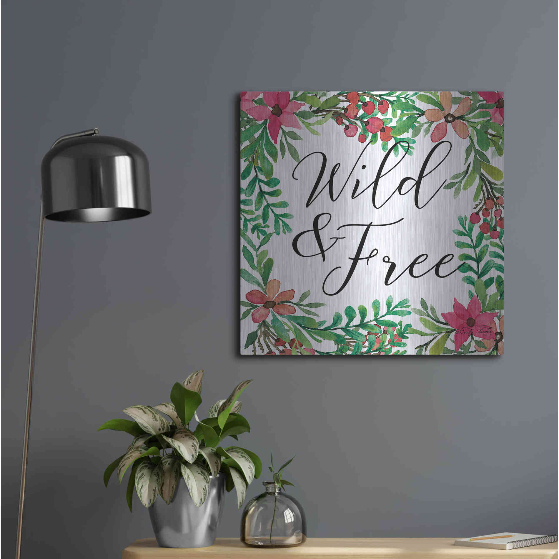 Luxe Metal Art 'Wild & Free Greenery' by Cindy Jacobs, Metal Wall Art,24x24