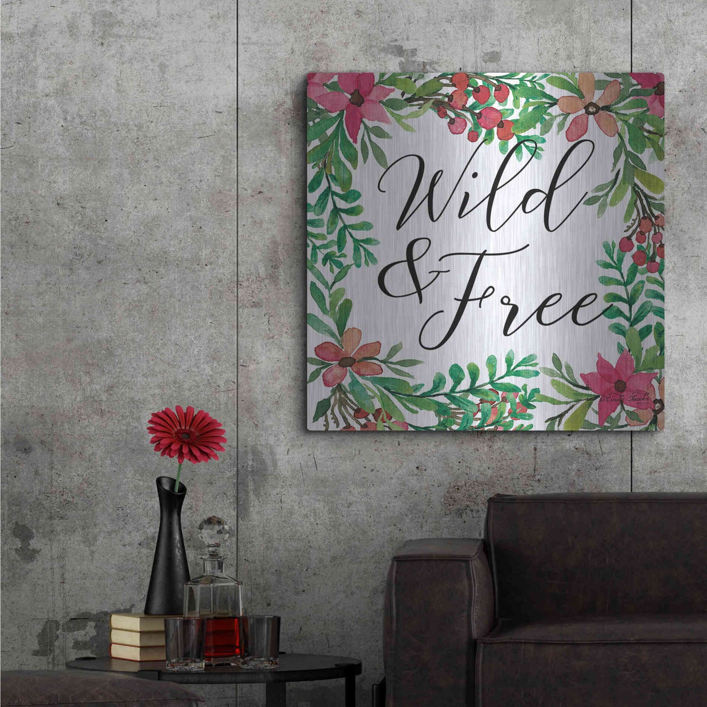 Luxe Metal Art 'Wild & Free Greenery' by Cindy Jacobs, Metal Wall Art,36x36