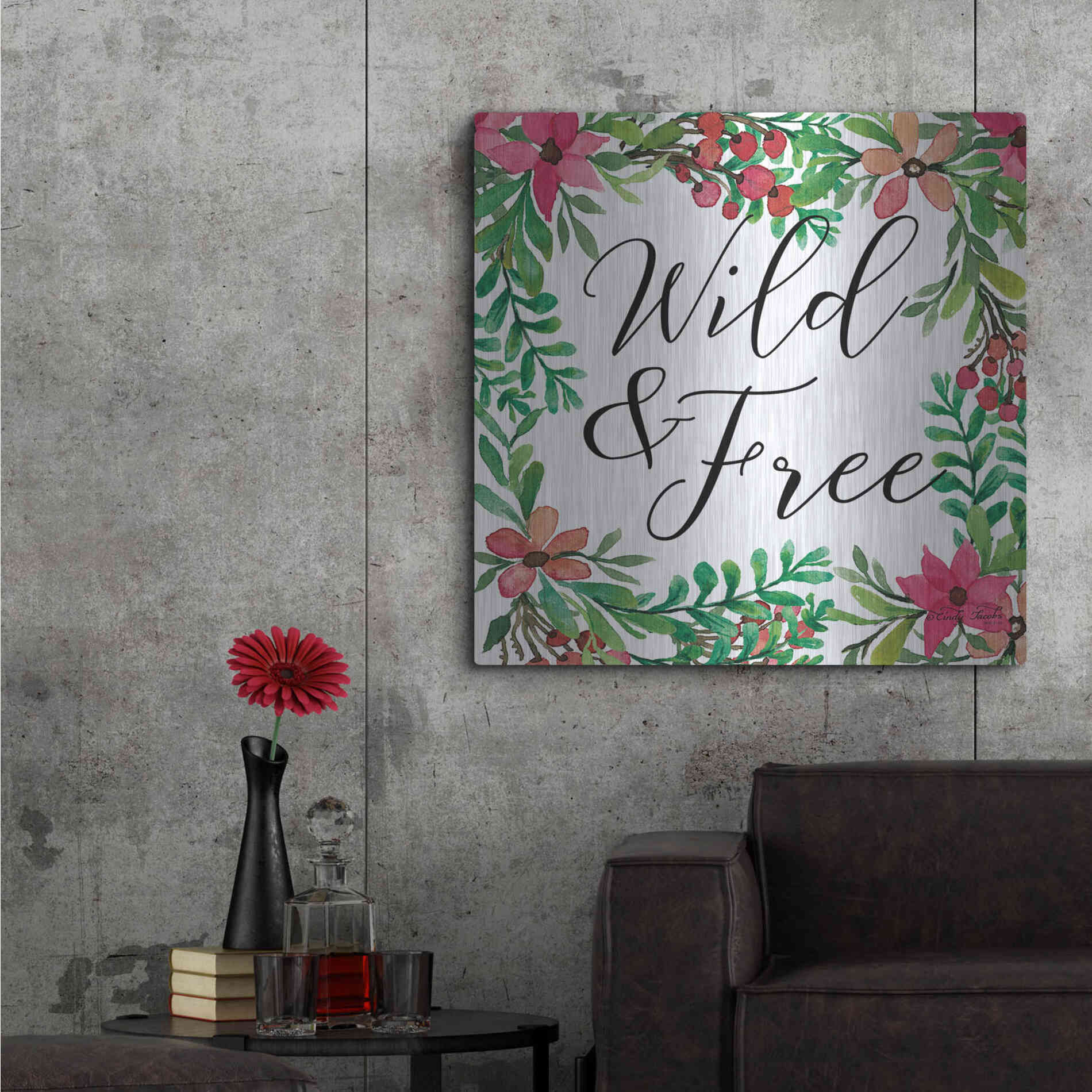 Luxe Metal Art 'Wild & Free Greenery' by Cindy Jacobs, Metal Wall Art,36x36