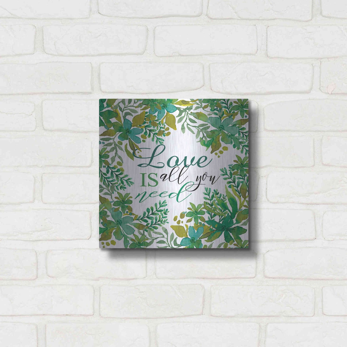 Luxe Metal Art 'Love Is Greenery' by Cindy Jacobs, Metal Wall Art,12x12