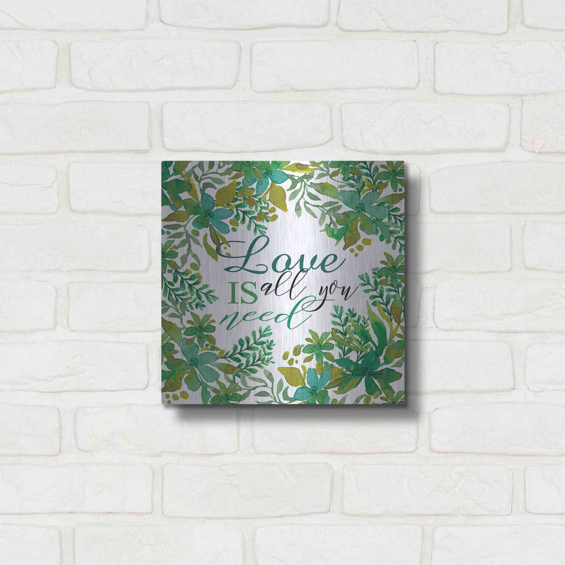 Luxe Metal Art 'Love Is Greenery' by Cindy Jacobs, Metal Wall Art,12x12