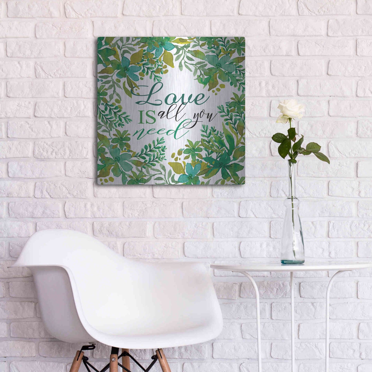 Luxe Metal Art 'Love Is Greenery' by Cindy Jacobs, Metal Wall Art,24x24