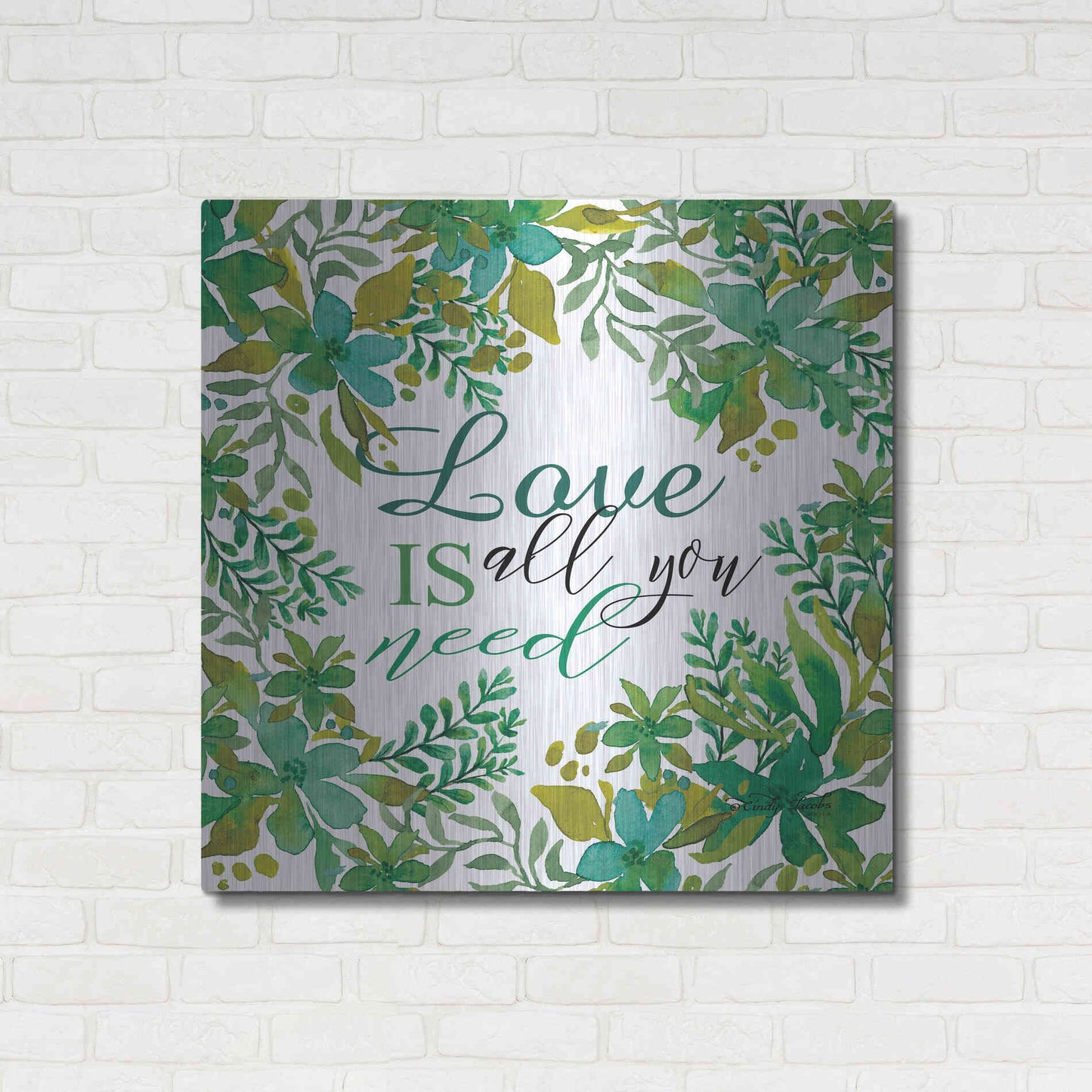 Luxe Metal Art 'Love Is Greenery' by Cindy Jacobs, Metal Wall Art,36x36
