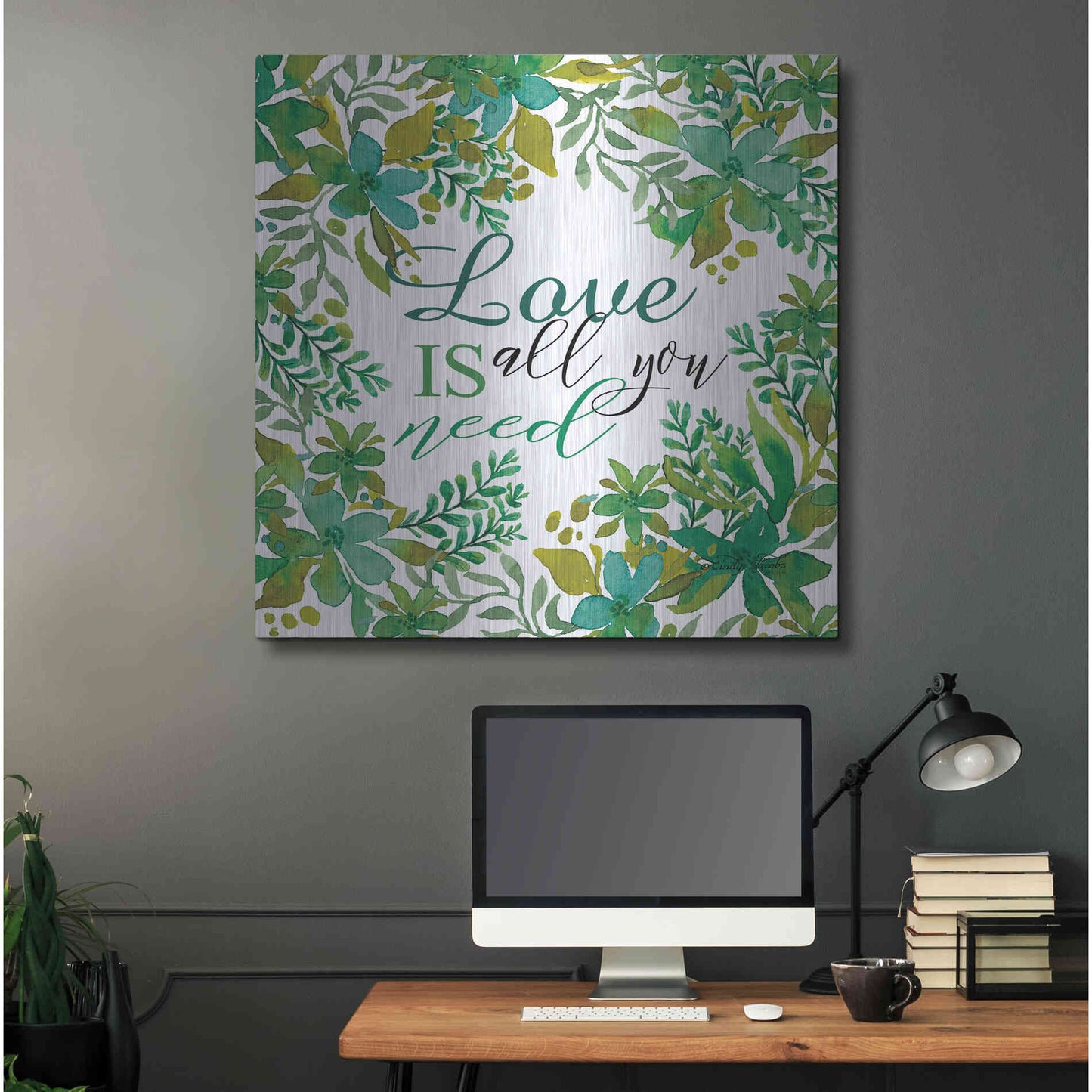 Luxe Metal Art 'Love Is Greenery' by Cindy Jacobs, Metal Wall Art,36x36