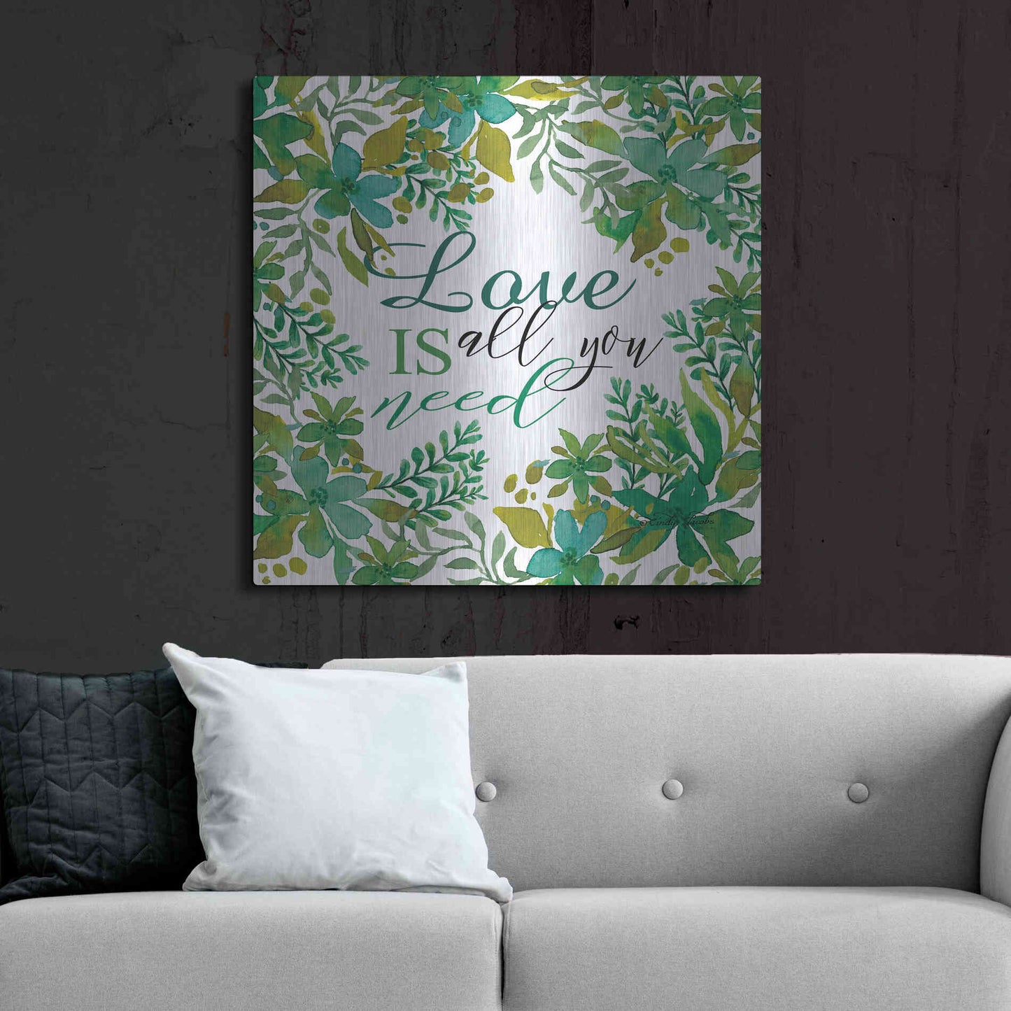 Luxe Metal Art 'Love Is Greenery' by Cindy Jacobs, Metal Wall Art,36x36