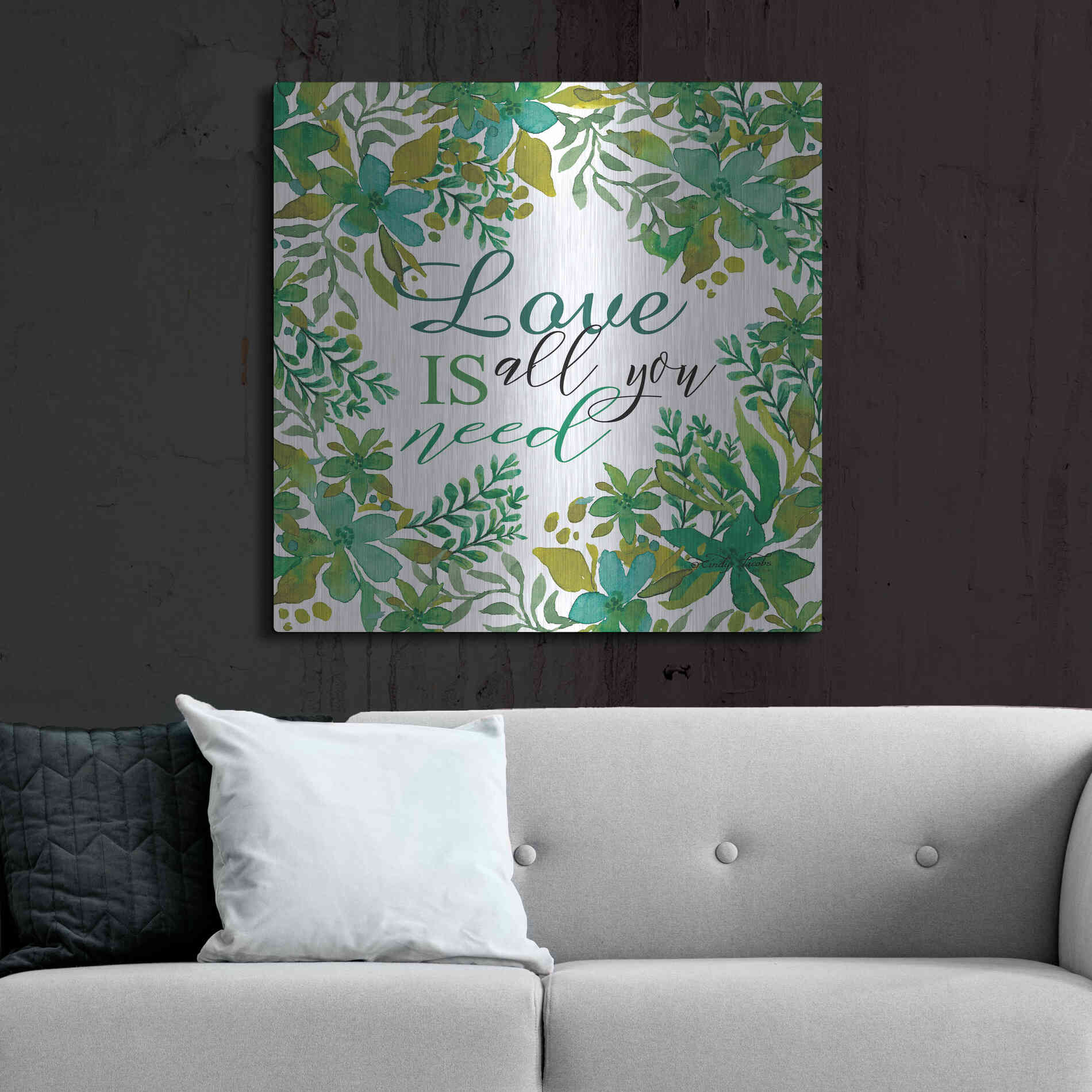 Luxe Metal Art 'Love Is Greenery' by Cindy Jacobs, Metal Wall Art,36x36