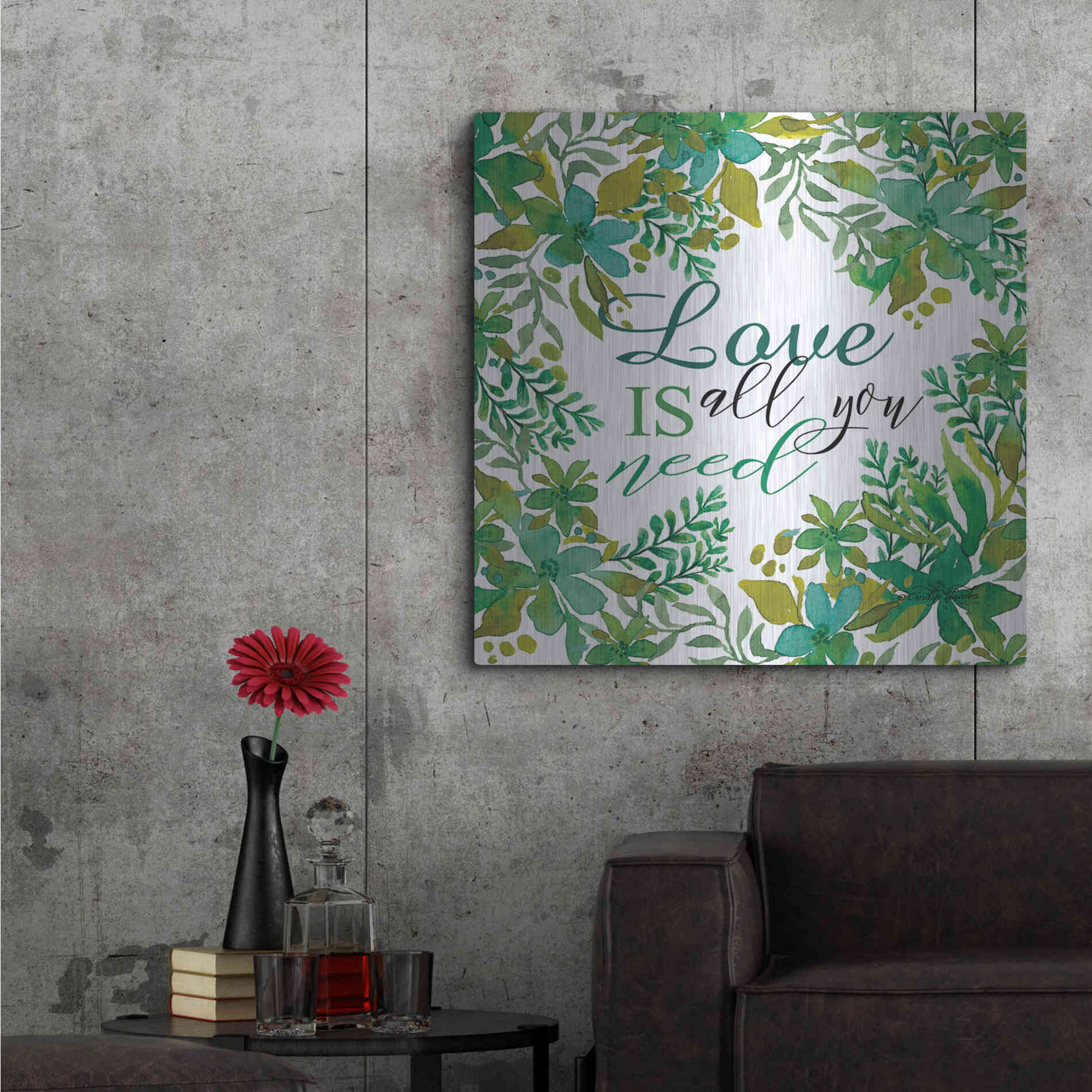Luxe Metal Art 'Love Is Greenery' by Cindy Jacobs, Metal Wall Art,36x36