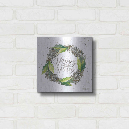 Luxe Metal Art 'Happy Holidays Wreath' by Cindy Jacobs, Metal Wall Art,12x12