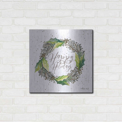 Luxe Metal Art 'Happy Holidays Wreath' by Cindy Jacobs, Metal Wall Art,24x24