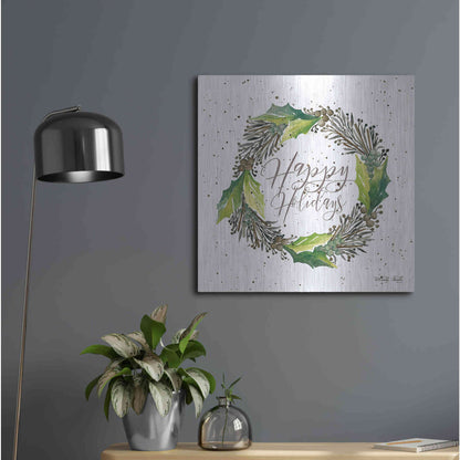 Luxe Metal Art 'Happy Holidays Wreath' by Cindy Jacobs, Metal Wall Art,24x24