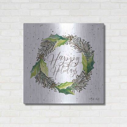 Luxe Metal Art 'Happy Holidays Wreath' by Cindy Jacobs, Metal Wall Art,36x36
