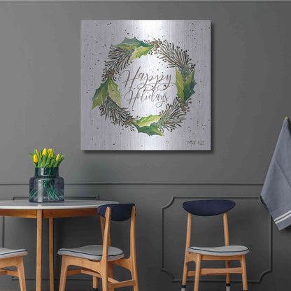 Luxe Metal Art 'Happy Holidays Wreath' by Cindy Jacobs, Metal Wall Art,36x36