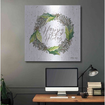 Luxe Metal Art 'Happy Holidays Wreath' by Cindy Jacobs, Metal Wall Art,36x36