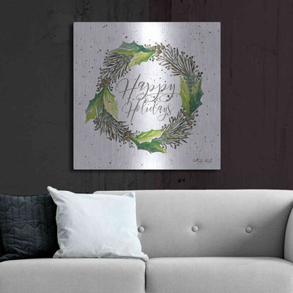 Luxe Metal Art 'Happy Holidays Wreath' by Cindy Jacobs, Metal Wall Art,36x36