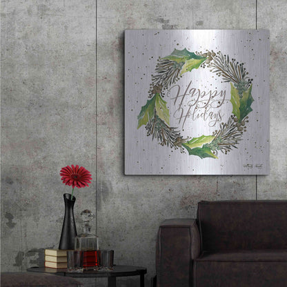 Luxe Metal Art 'Happy Holidays Wreath' by Cindy Jacobs, Metal Wall Art,36x36