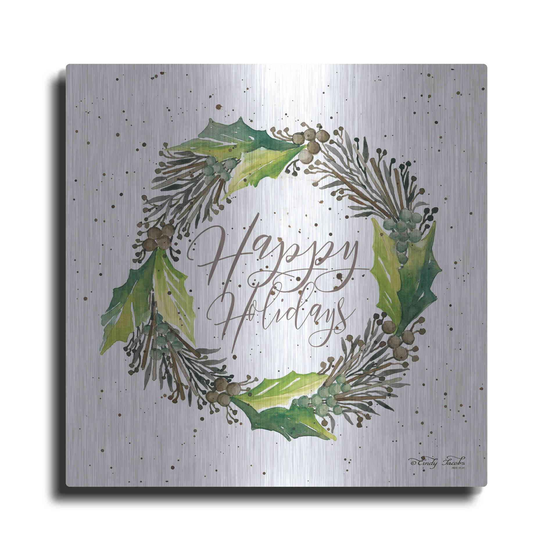 Luxe Metal Art 'Happy Holidays Wreath' by Cindy Jacobs, Metal Wall Art