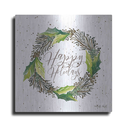 Luxe Metal Art 'Happy Holidays Wreath' by Cindy Jacobs, Metal Wall Art
