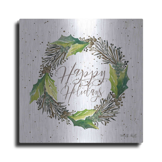 Luxe Metal Art 'Happy Holidays Wreath' by Cindy Jacobs, Metal Wall Art