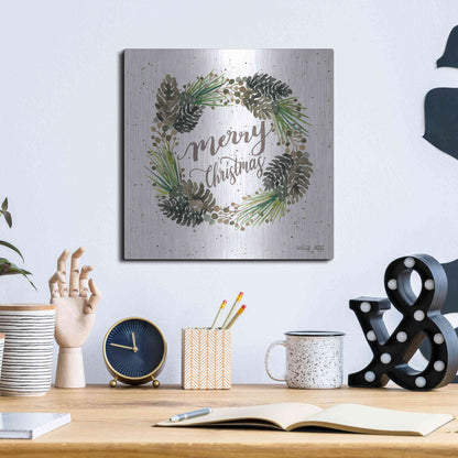 Luxe Metal Art 'Christmas Pinecone Wreath' by Cindy Jacobs, Metal Wall Art,12x12