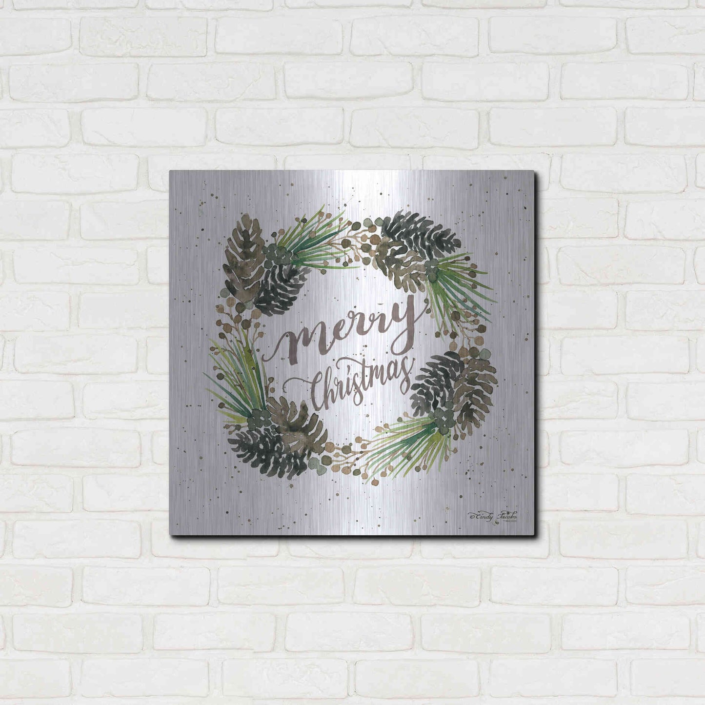 Luxe Metal Art 'Christmas Pinecone Wreath' by Cindy Jacobs, Metal Wall Art,24x24