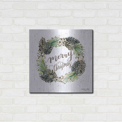 Luxe Metal Art 'Christmas Pinecone Wreath' by Cindy Jacobs, Metal Wall Art,24x24