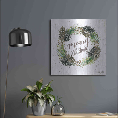 Luxe Metal Art 'Christmas Pinecone Wreath' by Cindy Jacobs, Metal Wall Art,24x24