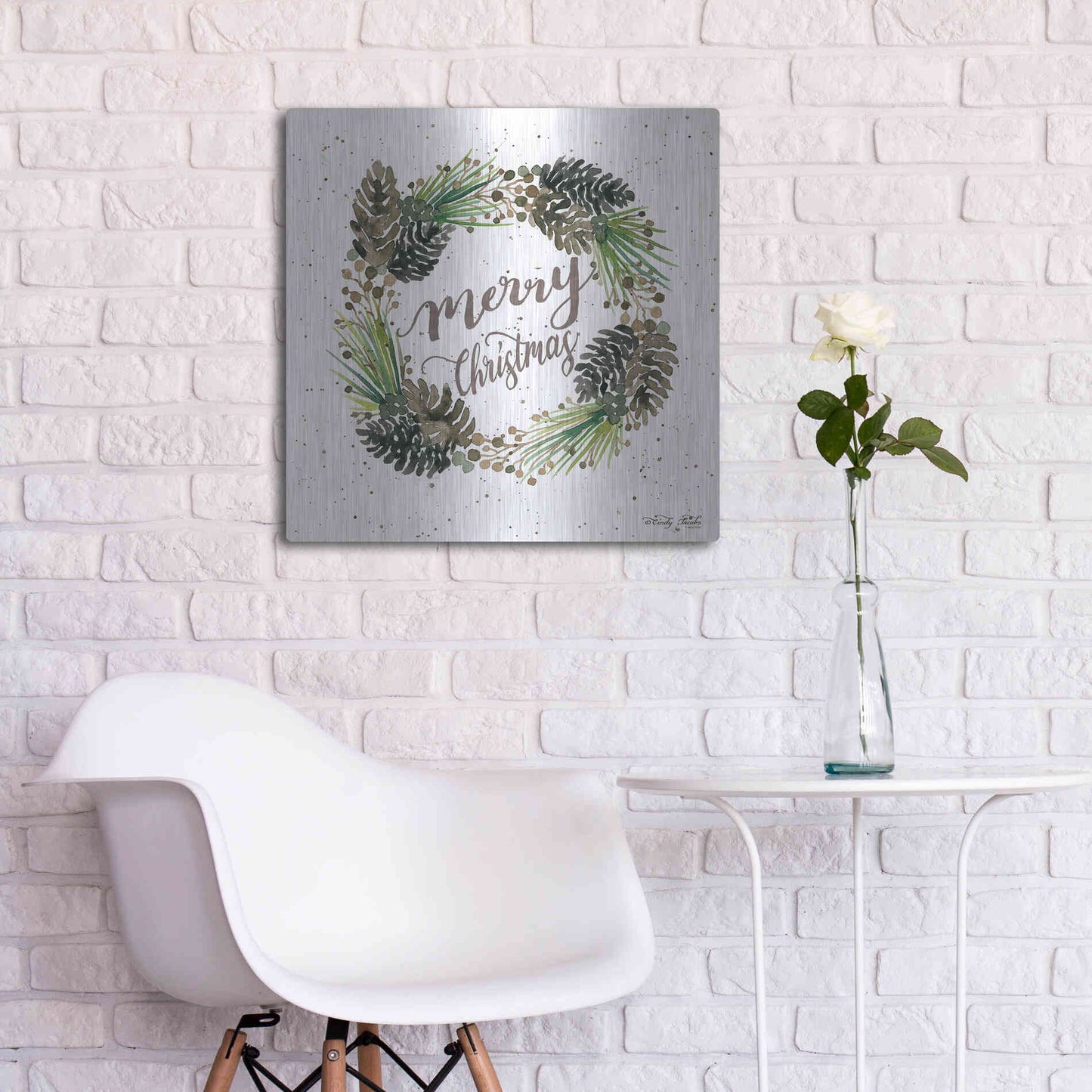 Luxe Metal Art 'Christmas Pinecone Wreath' by Cindy Jacobs, Metal Wall Art,24x24